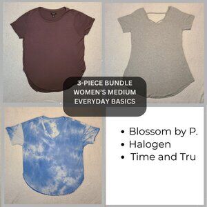 Women’s Medium Casual Tee Bundle | Halogen Blossom by P Time and Tru | 3 Tops